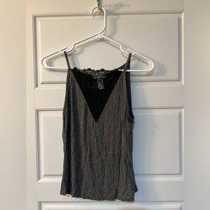 H&M gray tank top with black lace v neck